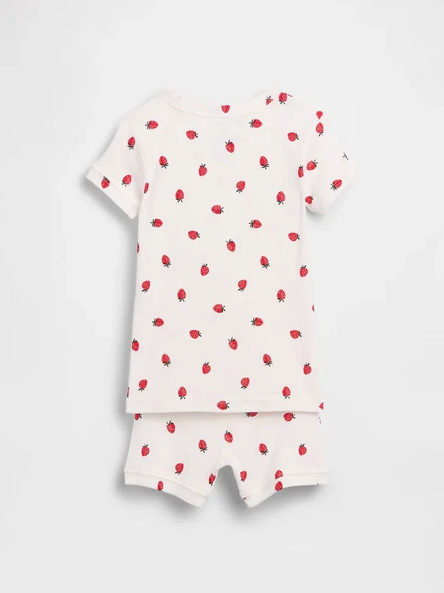 Conjunto de pijama de pantalones cortos de algodón orgánico cepillado con estampado de fresas para Bebé y Niño