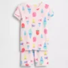 Conjunto de pijama de pantalones cortos de algodón orgánico cepillado con estampado de helados para bebés y niños