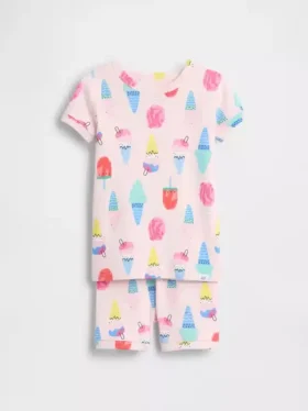 Conjunto de pijama de pantalones cortos de algodón orgánico cepillado con estampado de helados para bebés y niños