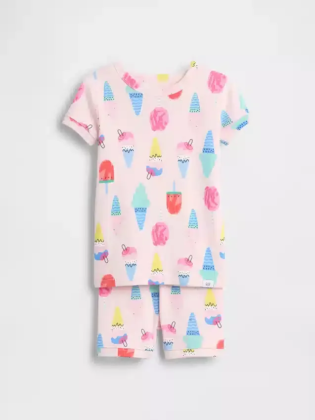 Conjunto de pijama de pantalones cortos de algodón orgánico cepillado con estampado de helados para bebés y niños