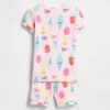Conjunto de pijama de pantalones cortos de algodón orgánico cepillado con estampado de helados para bebés y niños