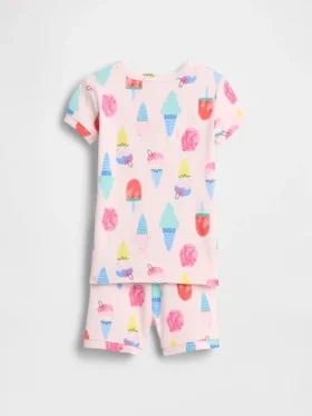 Conjunto de pijama de pantalones cortos de algodón orgánico cepillado con estampado de helados para bebés y niños
