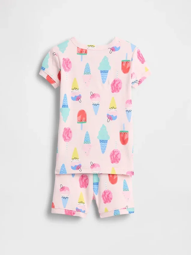Conjunto de pijama de pantalones cortos de algodón orgánico cepillado con estampado de helados para bebés y niños