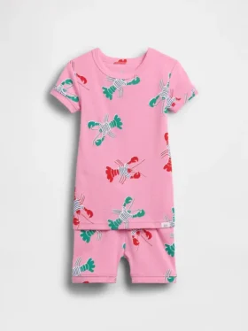 Conjunto de pijama de pantalones cortos de algodón orgánico cepillado con estampado de langosta para Bebé y Niño
