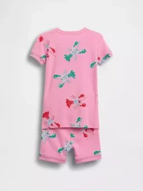Conjunto de pijama de pantalones cortos de algodón orgánico cepillado con estampado de langosta para Bebé y Niño