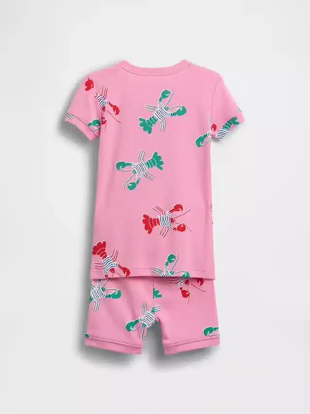 Conjunto de pijama de pantalones cortos de algodón orgánico cepillado con estampado de langosta para Bebé y Niño