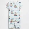 Conjunto de pijama de pantalones cortos de algodón orgánico cepillado con estampado de veleros para Bebé y Niño