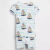 Conjunto de pijama de pantalones cortos de algodón orgánico cepillado con estampado de veleros para Bebé y Niño