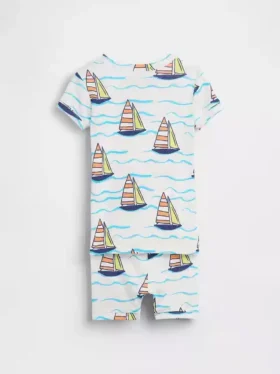 Conjunto de pijama de pantalones cortos de algodón orgánico cepillado con estampado de veleros para Bebé y Niño