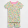 Conjunto de pijama de pantalones cortos de algodón orgánico cepillado con estampado floral para Bebé y Niño