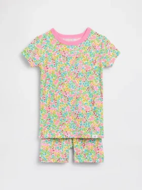 Conjunto de pijama de pantalones cortos de algodón orgánico cepillado con estampado floral para Bebé y Niño