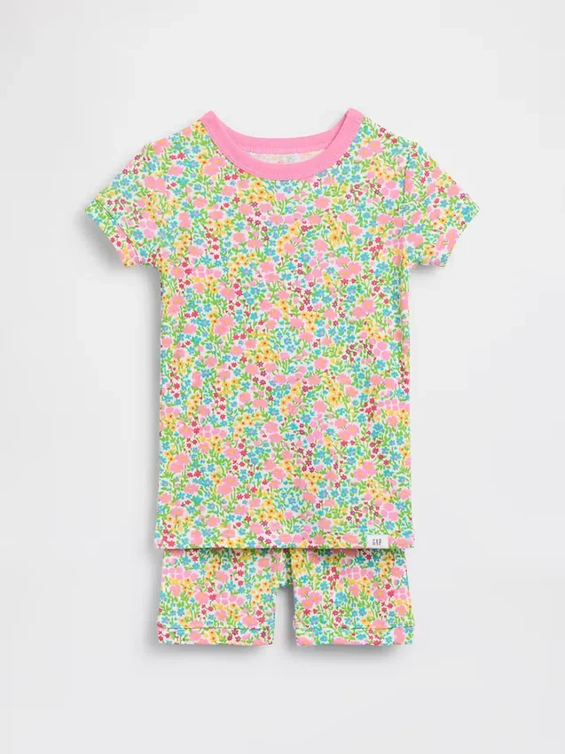 Conjunto de pijama de pantalones cortos de algodón orgánico cepillado con estampado floral para Bebé y Niño