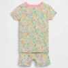 Conjunto de pijama de pantalones cortos de algodón orgánico cepillado con estampado floral para Bebé y Niño
