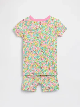 Conjunto de pijama de pantalones cortos de algodón orgánico cepillado con estampado floral para Bebé y Niño