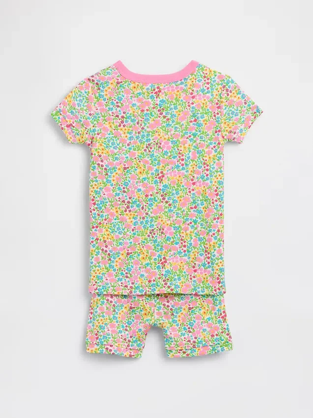 Conjunto de pijama de pantalones cortos de algodón orgánico cepillado con estampado floral para Bebé y Niño