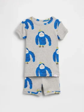 Conjunto de pijama de pantalones cortos de algodón orgánico cepillado con gorila para bebés y niños pequeños