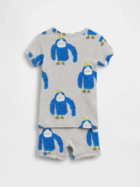 Conjunto de pijama de pantalones cortos de algodón orgánico cepillado con gorila para bebés y niños pequeños