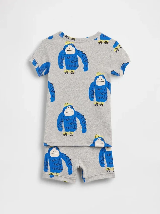 Conjunto de pijama de pantalones cortos de algodón orgánico cepillado con gorila para bebés y niños pequeños