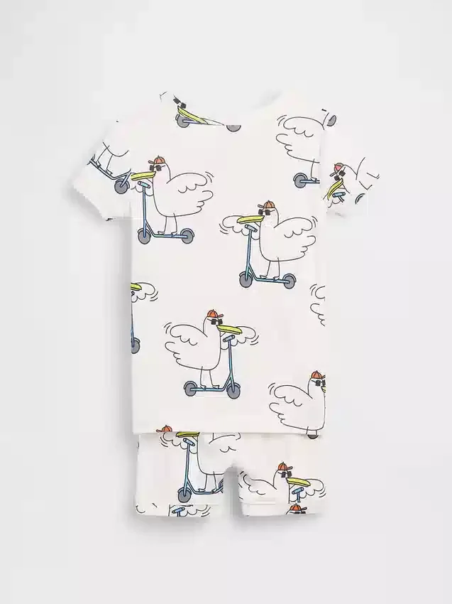 Conjunto de pijama de pantalones cortos de algodón orgánico cepillado «Scooter Seagull» para Bebé y Niño