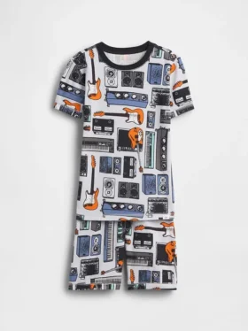 Conjunto de pijama de pantalones cortos para niño de algodón orgánico cepillado con estampado musical