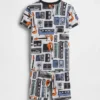 Conjunto de pijama de pantalones cortos para niño de algodón orgánico cepillado con estampado musical