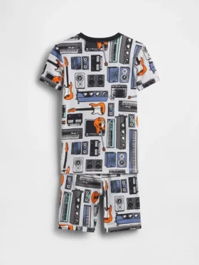 Conjunto de pijama de pantalones cortos para niño de algodón orgánico cepillado con estampado musical