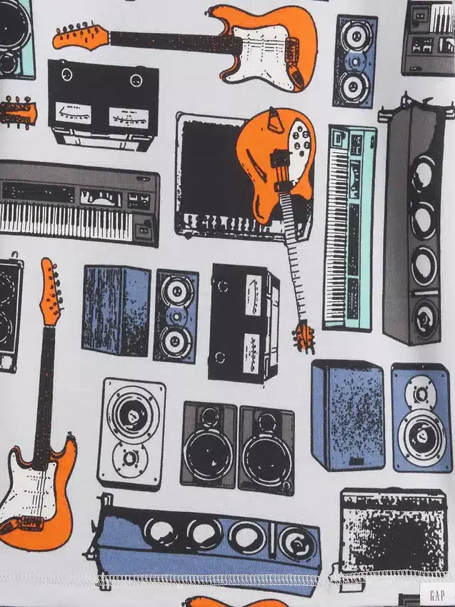 Conjunto de pijama de pantalones cortos para niño de algodón orgánico cepillado con estampado musical
