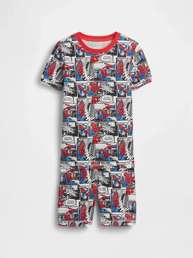 Conjunto de pijama de pantalones cortos para niño de Spider-Man, de algodón orgánico cepillado