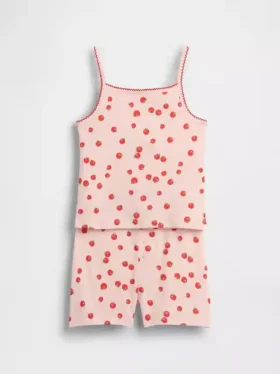 Conjunto de pijama infantil de algodón orgánico cepillado con camiseta sin mangas y pantalones cortos