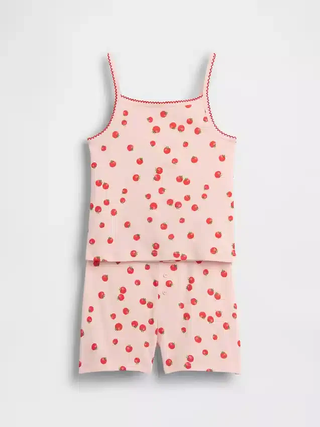 Conjunto de pijama infantil de algodón orgánico cepillado con camiseta sin mangas y pantalones cortos