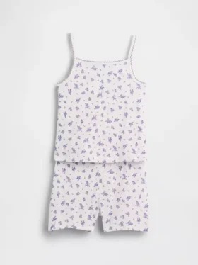 Conjunto de pijama infantil de algodón orgánico cepillado con camiseta sin mangas y pantalones cortos