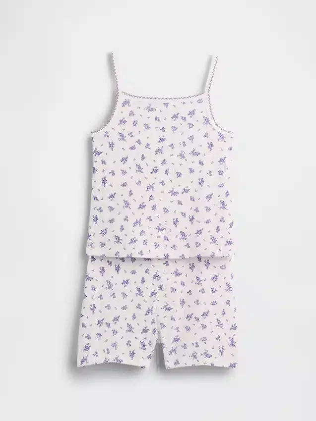 Conjunto de pijama infantil de algodón orgánico cepillado con camiseta sin mangas y pantalones cortos