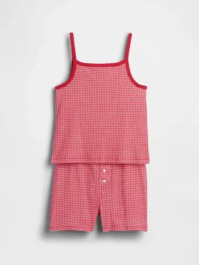 Conjunto de pijama infantil de algodón orgánico cepillado con camiseta sin mangas y pantalones cortos
