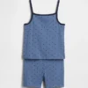 Conjunto de pijama infantil de algodón orgánico cepillado con camiseta sin mangas y pantalones cortos