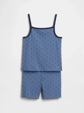 Conjunto de pijama infantil de algodón orgánico cepillado con camiseta sin mangas y pantalones cortos