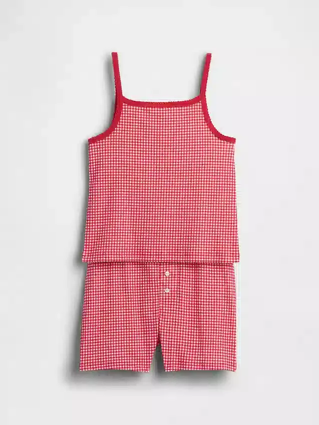 Conjunto de pijama infantil de algodón orgánico cepillado con camiseta sin mangas y pantalones cortos