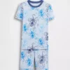 Conjunto de pijama infantil de algodón orgánico cepillado con estampado de pulpos en pantalones cortos