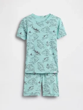 Conjunto de pijama infantil de algodón orgánico cepillado con mapa pirata en forma de pantalones cortos