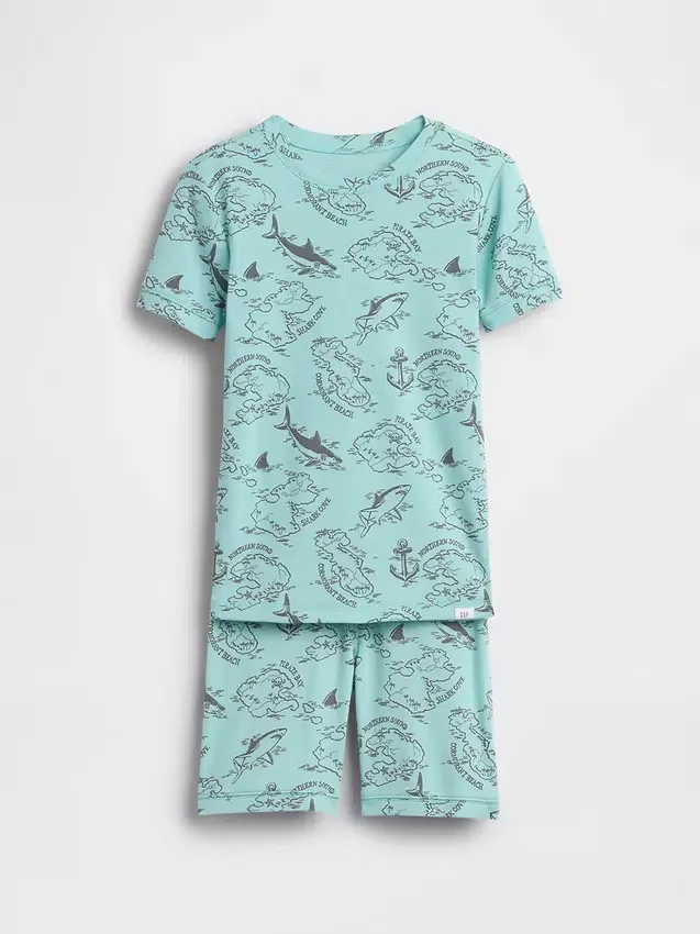 Conjunto de pijama infantil de algodón orgánico cepillado con mapa pirata en forma de pantalones cortos