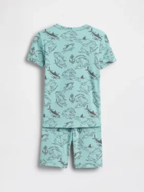 Conjunto de pijama infantil de algodón orgánico cepillado con mapa pirata en forma de pantalones cortos