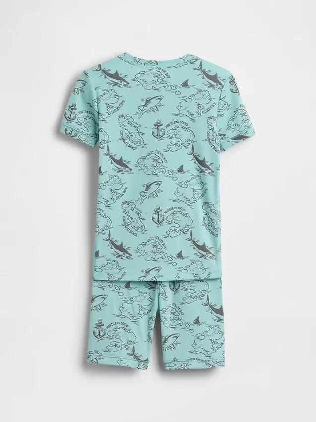 Conjunto de pijama infantil de algodón orgánico cepillado con mapa pirata en forma de pantalones cortos