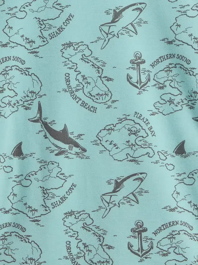 Conjunto de pijama infantil de algodón orgánico cepillado con mapa pirata en forma de pantalones cortos