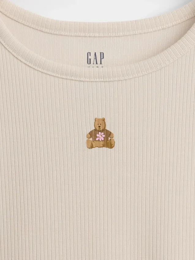 Conjunto de pijama infantil de punto acanalado reciclado con el oso Brannan en pantalones cortos