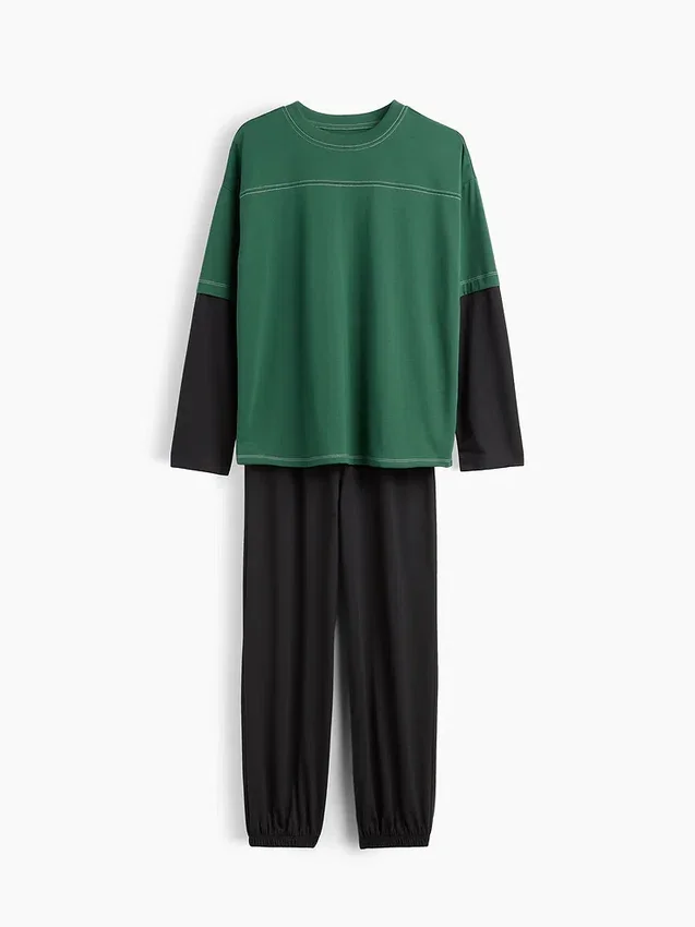 Conjunto de pijama infantil reciclado con bloques de color