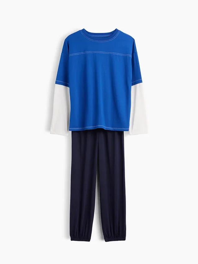 Conjunto de pijama infantil reciclado con bloques de color