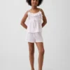 Conjunto de pijama infantil reciclado con camiseta de tirantes con volantes y pantalones cortos