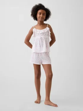 Conjunto de pijama infantil reciclado con camiseta de tirantes con volantes y pantalones cortos