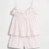 Conjunto de pijama infantil reciclado con camiseta de tirantes con volantes y pantalones cortos