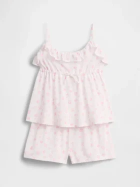 Conjunto de pijama infantil reciclado con camiseta de tirantes con volantes y pantalones cortos
