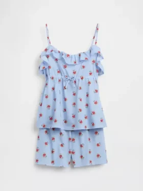 Conjunto de pijama infantil reciclado con camiseta de tirantes con volantes y pantalones cortos